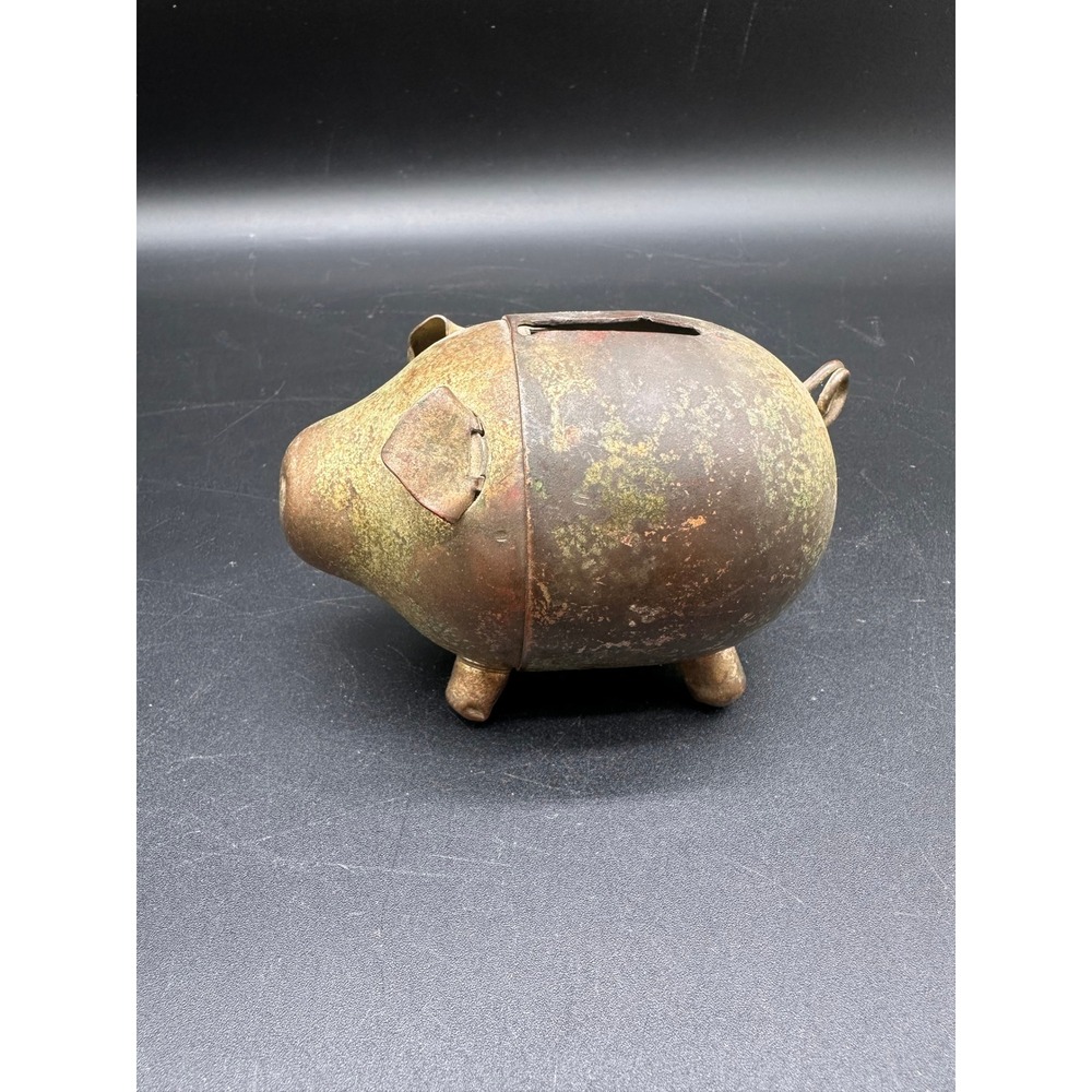 Vintage Napier Piggy Bank Brass Plated Metal Pig Coin Bank Patina Mid Century